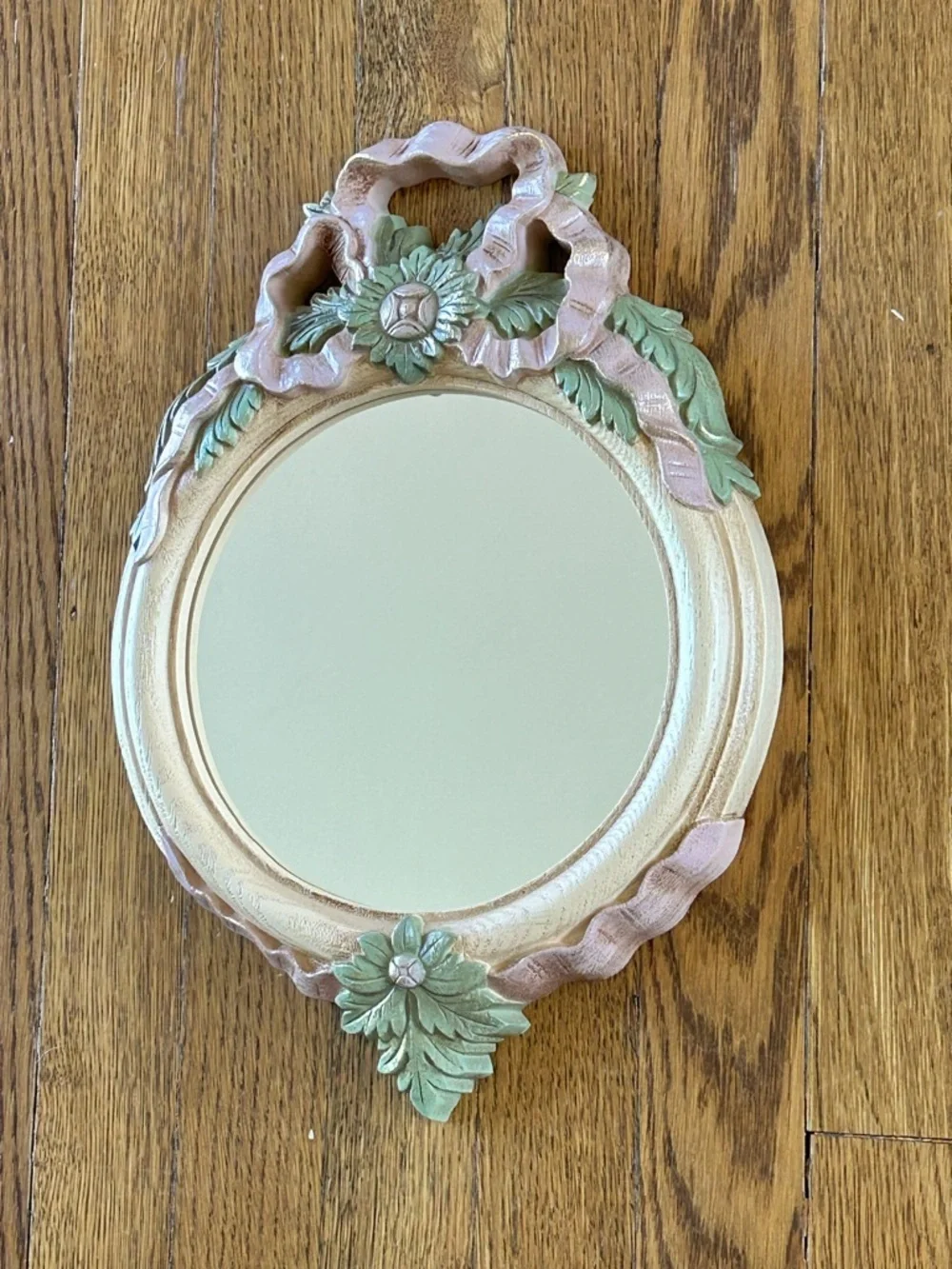 Home Interiors Homco Floral Wall Mirror Pink Green Shabby Chic Cottagecore Decor